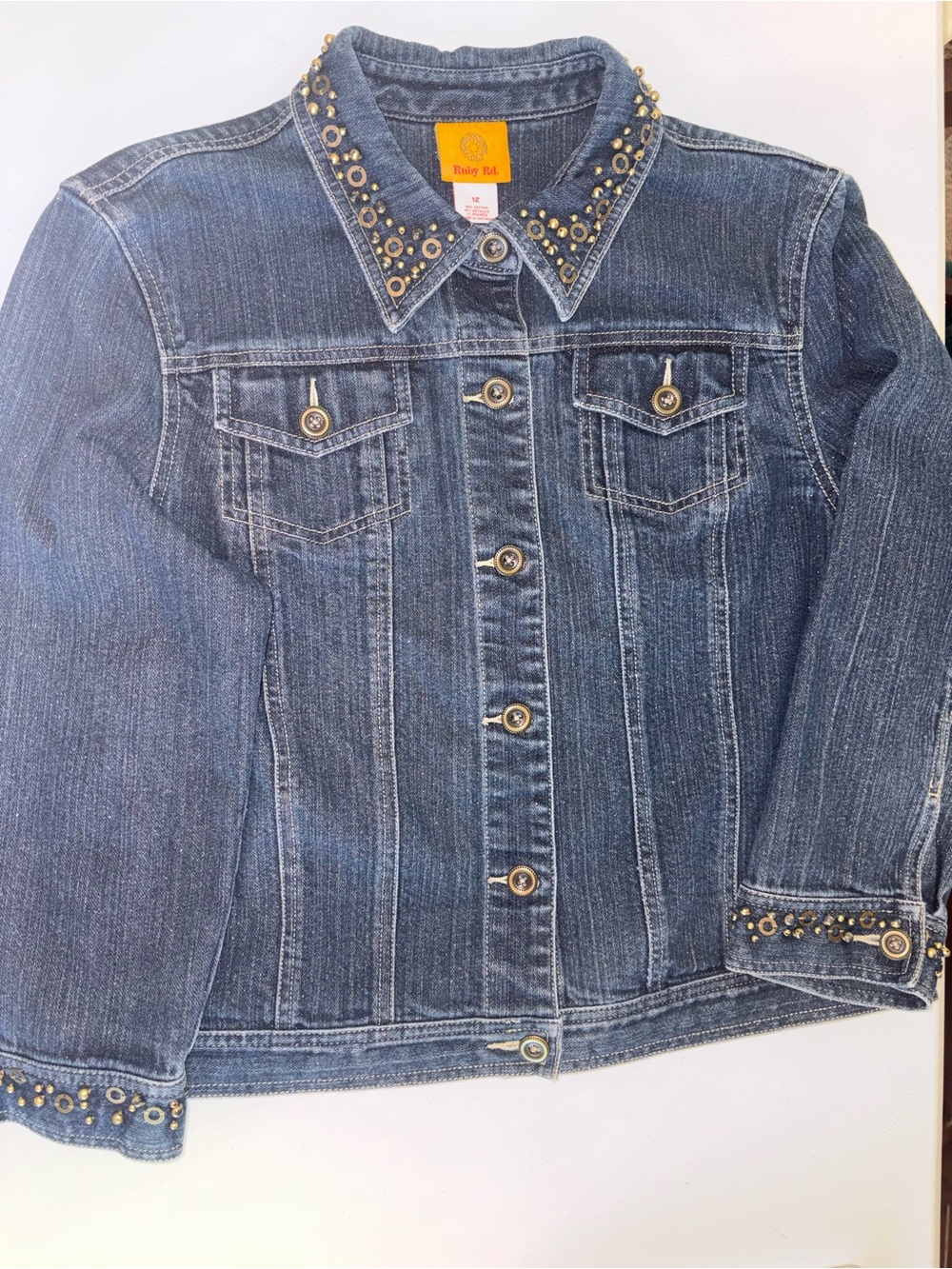 Ruby Rd. Blue Denim Jacket with Stud Accents